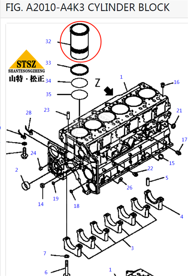 HM350-1L缸套CYLINDER BLOCK ASS'Y 6217-21-1100